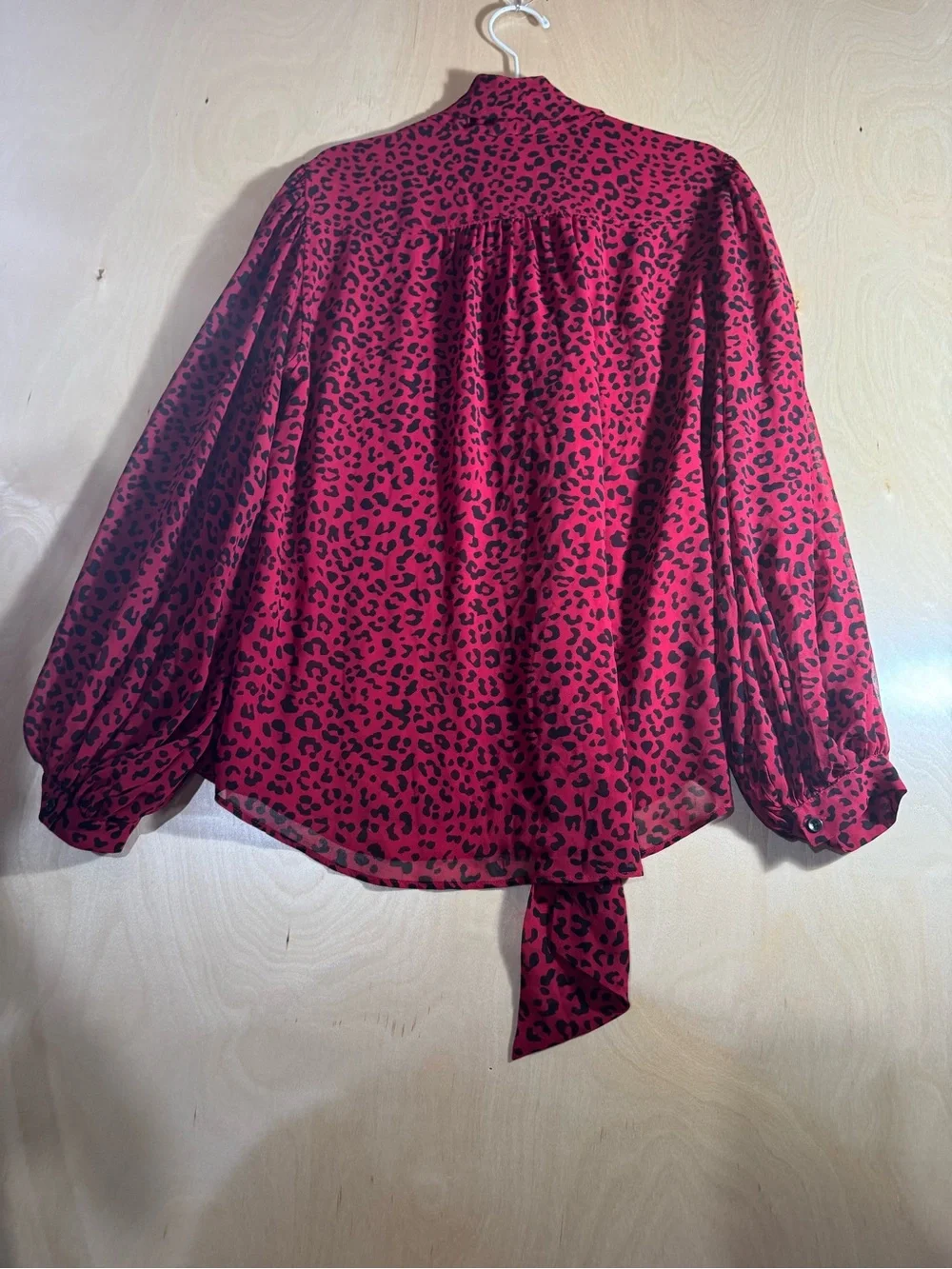 Chico's Red and Black Leopard Tie-Neck Blouse US 12-14